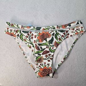 CUPSHE NWT Floral White & Orange Bikini Bottom Sz M Cut Out Trim Boho